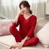 Pijamas de Algodón de Manga Larga para Mujer Jindailu para Primavera y Otoño, Ropa de Dormir Nueva Roja de Boda Año del Zodíaco, Venta al por Mayor en Stock, Transpirable