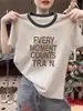 Camiseta de Manga Corta para Mujer con Bloques de Color, Algodón Puro, Moderna y Versátil, Rejuvenecedora y Adelgazante, Top Gris Floral Ligero para la Moda de Verano