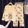 Pijama Infantil de Primavera e Outono por Atacado Transfronteiriço para Meninos, Estilo Fino, Roupa de Casa de Manga Comprida com Desenho Animado para Crianças Mais Velhas e Meninas