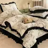 Invierno Suave Estilo Francés Hepburn Polar de Leche Cubre-Cama Juego de Cama de Cuatro Piezas Funda de Edredón de Terciopelo Ropa de Cama Sábana Juego de Tres Piezas