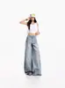 2026 Novo Verão Solto Emagrecedor Fluido Confortável Retrô Americano Jato de Tinta Grafite Comprimento Total Jeans Soltos
