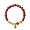 Pulseira de Cinábrio Crua com Areia de Cristal Translúcido e Mantra de Seis Palavras, Amuleto da Sorte para Homens e Mulheres, Joia de Presente para Ano de Nascimento