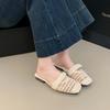 Zapatos Suaves de Tarde Bajo Tacón Punta Hueca Medias Zapatillas Verano Mujer Ropa Exterior 2025 Nuevo Estilo Deslizables Sandalias Francesas