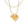 Collar con colgante de amor con cuadros huecos de estilo europeo y americano, chapado en acero inoxidable, oro real de 18 quilates, cadena de clavícula de estilo elegante apilada para mujer