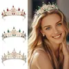 Europeo y Americano Transfronterizo Más Vendido Boda Nuevo Tocados Incrustados con Pedrería Cristal Semicírculo Novia Redonda Aleación Corona Corona de Reina