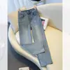 Jeans de Pierna Recta Color Claro para Mujer 2025 Primavera Nuevo Diseño con Sentido Pequeño Tiro Alto Elásticos Acortados Tubo