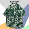 Camisa de Manga Corta de Seda Helada de Verano para Hombre, Camisa Floral Playera de Tendencia Nacional Hawaiana, Camisa Versátil de Estilo Hong Kong Holgado Japonés para Hombre