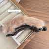 Horquilla de pelo de felpa de Corea del Sur con forma de horquilla, color liso, con clip lateral, accesorios para el cabello de alta gama japoneses y coreanos para otoño e invierno, hebilla para cola de caballo alta