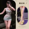 Lencería sexy con cuello halter, estampado de rosas, falda ajustada, estilo de puro deseo, uniforme de escote en V profundo, ropa de dormir fácil de quitar, disponible para venta al por mayor