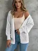 Cárdigan de punto calado transfronterizo de Amazon para mujer, nuevo suéter chaqueta de color liso de manga larga para primavera y otoño, top casual de moda