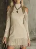 Vestido Feminino Sexy Fashion de Franjas Estilo Western Ombro a Ombro Slim Fit Transfronteiriço Europeu e Americano Novo em Camurça Sintética