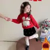 Suéter para Niña Ropa de Otoño e Invierno 2025 Estilo Nuevo Bebé Engrosado Ropa de Nochevieja Ropa de Invierno para Niños Tops Rojos Ropa para Niños