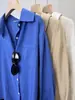 Camisa de Verano Fina de Algodón y Lino Azul Claro para Mujer, de Manga Larga, Gama Alta, Lujosa, Estilo Francés, Relajado, Protector Solar, Top de Ramio