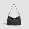 Bolso de Hombro Hobo Minimalista de Gamuza Negro Clásico Cierre de Nudo Dorado Vintage Cruzado Relajado para el Día a Día