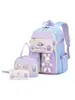 Conjunto de 3 Peças Mochila de Coelho para Escola Primária para Séries 1-3-6 Ultra-Leve Bolsa Escolar para Meninas, Lancheira, Estojo