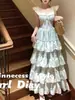 Yingzhi Hualing Exquisito Doce Pequena Manga Bufante Suave Floral Cintura Marcada Estilo Princesa Vestido Longo 8525