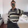 Bai Fen Zhi YiTEMU Transfronterizo 2026 Nuevo Estilo Coreano Suave Holgado Rayado Cuello Solapa Suéter de Punto para Mujer