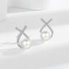 Pendientes de perlas cruzadas de plata de ley S925 de imitación, ligeros, de lujo y de alta gama, de estilo coreano, elegantes y de celebridades de Internet.