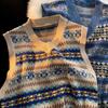 Chaleco de suéter retro con cuello en V para hombre, marca de moda de primavera, informal, para estudiantes, estilo japonés, chaleco de punto sin mangas que combina con todo