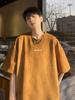 Camiseta Suede Masculina de manga curta Verão Novo Estilo Americano High Street Trendy Brand Heavy Loose Casual T-sleeved T-shirt para adolescentes