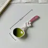 Colher de Cerâmica Esmaltada Estilo Ins Aparência Sofisticada Fofa Doméstica com Cabo Longo Colher de Comer Colher de Sobremesa Colher para Iogurte Aveia