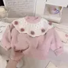 Suéter Nuevo Estilo Coreano para Niñas Otoño Invierno 2026 con Pompones y Encaje Pulóver Grueso Ropa Exterior Elegante Capa Base Transfronterizo