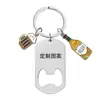 Lanzamiento Caliente Transfronterizo Llavero de Metal Grabado de Acero Inoxidable Abrebotellas Copa de Vino Estilo Botella de Vino Cumpleaños Navidad Día del Padre