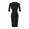 Elegante vestido de cuello redondo, hombros rectos, manga media, entallado a la cintura, colección de principios de otoño 2026, sexy y que resalta la figura, estilo ajustado, ropa para mujer