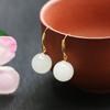 Guan Yu Oro de 18K Incrustado Jade Natural Hetian Ganchos para Orejas Pendientes de Jade Blanco Fábrica de Joyería Transmisión en Vivo Dropshipping S2101211