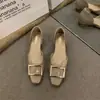 Zapatos Bajos de Tacón para Fiesta Estilo Francés, Punta Cuadrada Baja, Escotados, con Hebilla Cuadrada Metálica, Zapatos Huecos para el Trabajo, Planos Versátiles y Cómodos para Mujer