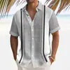 Camisa Holgada de Manga Corta de Marca Americana de Moda Estilo Resort Hawaiano de Verano Estampado de Rayas Transfronterizo Europeo y Americano Camisa de Manga Corta para Hombre