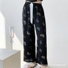 Calças de pijama femininas de algodão e seda, finas, de pernas largas, para o verão, primavera e outono, para caminhada, de algodão artificial, para praia, plus size