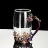 Taza de Té de Flores Retro Europea para el Hogar, Taza de Café de Alto Valor, Taza para Beber con Corona de Esmalte, Fabricante con Asa