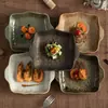 Plato de cerámica de estilo wabi-sabi con patrón de piedra, de doble asa, plato para verduras, plato para frutas de restaurante casero, plato para ensaladas, plato para presentación de platos fríos