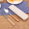 Juego de Cubiertos de Madera Estilo Japonés Acero Inoxidable Vajilla Cuchillo, Tenedor, Cuchara, Palillos Portátil Juego de Tres Piezas Cuchara para Hielo Estilo Occidental Uso en Casa