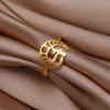 Anillo abierto de luna hueca retro moderno símbolo de línea anillo de personalidad moda anillo de acero inoxidable en stock venta al por mayor