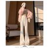 Pantalones de Pierna Ancha de Punto con Borlas Engrosados para Mujer Otoño e Invierno Cintura Alta Pantalones de Herradura Caídos Pequeño Micro Campana Pantalones de Arroz Glutinoso