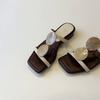 Pantuflas de Estilo Francés de Nicho para Mujer, Zapatos Romanos de Punta Cuadrada y Punta Abierta, Zapatos de Playa Planos