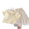Padre e hijo~Verano 2026 Dopamina para Niñas Nuevo Estilo Chal Rayado de Manga Corta Cropped Pantalones de Pierna Ancha Conjunto de Dos Piezas
