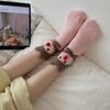 Calcetines de Terciopelo de Coral Pequeño Castor para Mujer, Calcetines Gruesos de Invierno Cálidos de Tubo Medio, Rosados, Dibujos Animados, Bolita de Pelo Linda, Calcetines para el Suelo