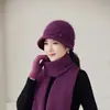 Novo chapéu de lã quente de outono e inverno para mulheres de meia-idade e idosas, com forro de pele de coelho da vovó, chapéu de tricô espesso e quente