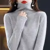 Suéter de lana 100 % pura para mujer, cuello alto, suéter de cachemira de lana interior para otoño e invierno, elegante camisa de base de punto.