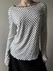 Blusa de Renda com Bolinhas Pretas e Brancas Francesas Manga Longa Cardigã Leve Casual Solto Camiseta para Usar por Baixo