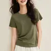 Camiseta de Manga Corta Ajustada de Hombro Normal para Mujer, Color Sólido, Cuello Redondo, Camiseta Básica de Lyocell Tencel Lino, Verano 2026