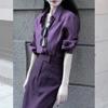Vestido de primavera con un conjunto de temperamento capaz profesional mujer camisa morada falda sal luz madura traje de dos piezas