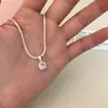 Luz colgante de corazón geométrico dulce rosa palo cadena de clavícula de circón de lujo versátil exquisita Saturno diseño de nicho collar