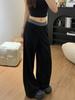 Calça Esportiva Casual Patchwork Preta para Mulheres, Novo Estilo Primavera 2026, Cintura Alta, Caimento Solto, Calça Reta Emagrecedora de Perna Larga até o Chão