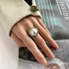 Nuevo Anillo Huabi Joyería 2024 Base de Cobre Chapado en Oro Perla Diamante Retro para Mujer 14mm