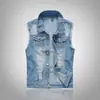 Tamanho grande Novo Estilo Coreano Slim-fit Moderno Colete Jeans Masculino Colete Azul Claro Masculino Colete Jeans com Furos