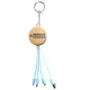 Llavero Ecológico de Bambú Cable de Datos Tres en Uno Biodegradable de Madera 2A Tipo-C Cable de Carga Uno a Tres